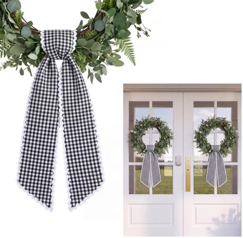 2Pcs Black White Plaid Wreath Sash,4.5"*55.1"