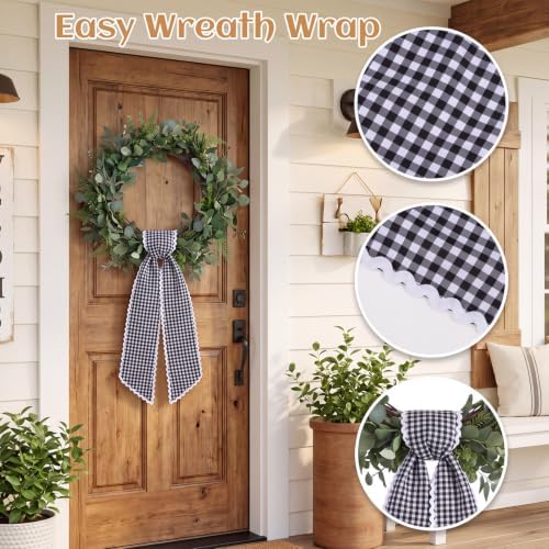 2Pcs Black White Plaid Wreath Sash,4.5"*55.1", alternate view 3