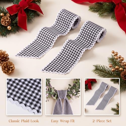 2Pcs Black White Plaid Wreath Sash,4.5"*55.1", alternate view 4