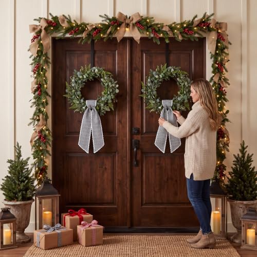 2Pcs Black White Plaid Wreath Sash,4.5"*55.1", alternate view 5