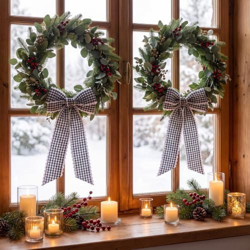 2Pcs Black White Plaid Wreath Sash,4.5"*55.1", alternate view 6