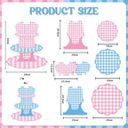 2pcs Blue & Pink Gingham Gender Reveal 3 Tiered Cupcake Stand Dessert Cake Table Displays Boy or Girl Gender, alternate view