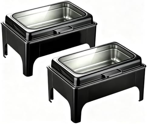 2PCS Chafing Dishes for Buffet, Stainless Steel Catering Supplies Buffet Display with Glass Lid & Hydraulic