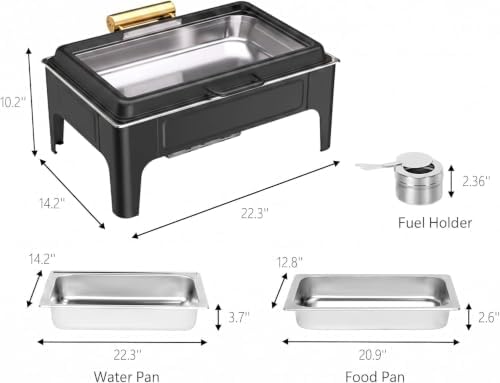 2PCS Chafing Dishes for Buffet, Stainless Steel Catering Supplies Buffet Display with Glass Lid & Hydraulic, alternate view 2