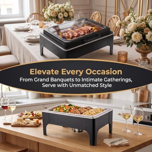 2PCS Chafing Dishes for Buffet, Stainless Steel Catering Supplies Buffet Display with Glass Lid & Hydraulic, alternate view 4