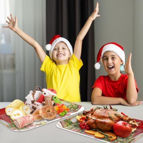 2PCS Christmas Serving Tray with Handles 16 X 11 Inch Large Melamine Platters Serving Dishes Rectangular Vintage, alternate
