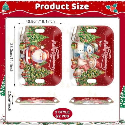2PCS Christmas Serving Tray with Handles 16 X 11 Inch Large Melamine Platters Serving Dishes Rectangular Vintage, alternate