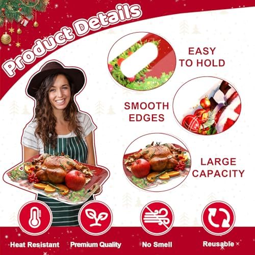 2PCS Christmas Serving Tray with Handles 16 X 11 Inch Large Melamine Platters Serving Dishes Rectangular Vintage, alternate
