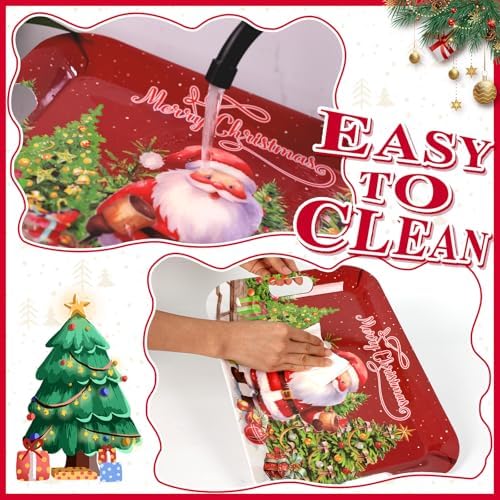 2PCS Christmas Serving Tray with Handles 16 X 11 Inch Large Melamine Platters Serving Dishes Rectangular Vintage, alternate
