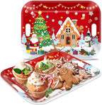 2PCS Christmas Serving Tray with Handles 16 X 11 Inch Large Melamine Platter Serving Dishes Rectangular Xmas