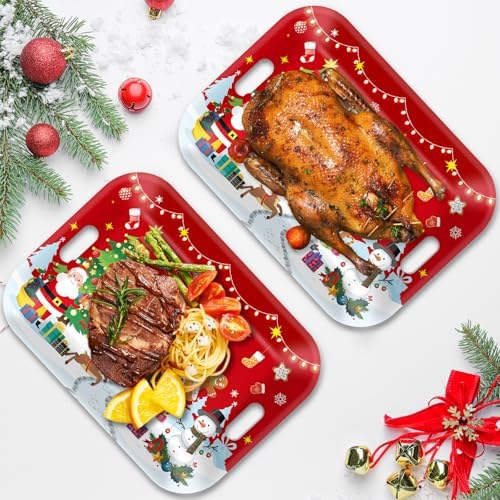 2PCS Christmas Serving Tray with Handles 16 X 11 Inch Large Melamine Platter Serving Dishes Rectangular Xmas, alternate view