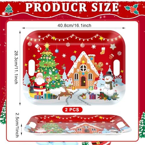 2PCS Christmas Serving Tray with Handles 16 X 11 Inch Large Melamine Platter Serving Dishes Rectangular Xmas, alternate view