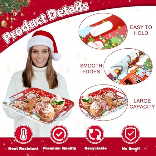 2PCS Christmas Serving Tray with Handles 16 X 11 Inch Large Melamine Platter Serving Dishes Rectangular Xmas, alternate view