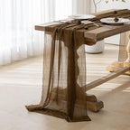 2Pcs Coffee Cheesecloth Table Runner 120 Inches for Party Home Decor, alternate view 2
