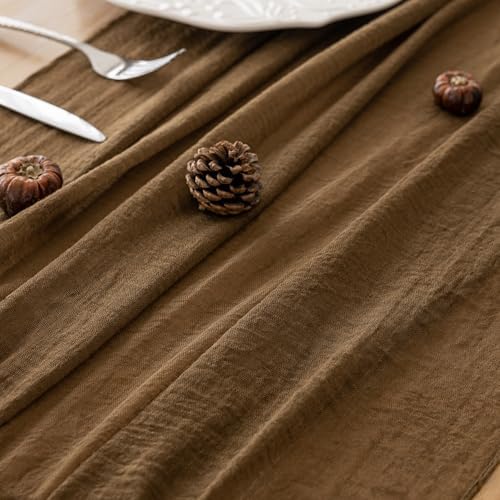 2Pcs Coffee Cheesecloth Table Runner 120 Inches for Party Home Decor, alternate view 3