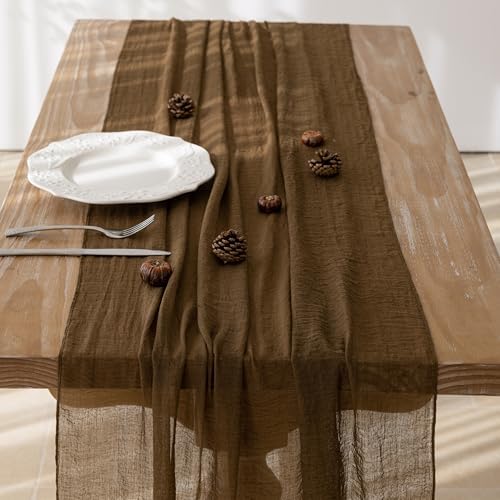2Pcs Coffee Cheesecloth Table Runner 120 Inches for Party Home Decor, alternate view 4