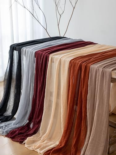 2Pcs Coffee Cheesecloth Table Runner 120 Inches for Party Home Decor, alternate view 6