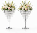 2Pcs Crystal Chandelier Flower Stand 27.95in Silver Wedding Centerpiece with Hanging Crystals Round Pedestal