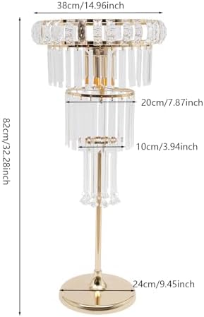 2Pcs Crystal Chandelier Flower Stand 32In Gold Wedding Centerpiece with Hanging Crystals Round Pedestal Vase for, alternate