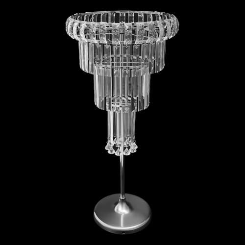 2Pcs Crystal Chandelier Flower Stand 32in Silver Wedding Centerpiece with Hanging Crystals Round Pedestal Vase, alternate
