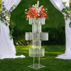 2Pcs Crystal Chandelier Flower Stand 43in Silver Wedding Centerpiece with Hanging Crystals Round Pedestal Vase, alternate