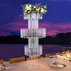 2Pcs Crystal Chandelier Flower Stand 43in Silver Wedding Centerpiece with Hanging Crystals Round Pedestal Vase, alternate