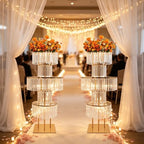 2Pcs Crystal Gold Vases Centerpieces for Tables, Wedding Flower Centerpieces Tall Vase Metal Flower Stands, alternate view 3