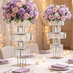 2Pcs Crystal Silver Vases Centerpieces for Tables, Wedding Flower Vases Centerpieces Metal Flower Stands