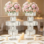 2Pcs Crystal Silver Vases Centerpieces for Tables, Wedding Flower Vases Centerpieces Metal Flower Stands, alternate view 3