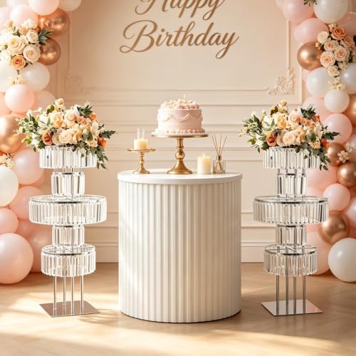 2Pcs Crystal Silver Vases Centerpieces for Tables, Wedding Flower Vases Centerpieces Metal Flower Stands, alternate view 4