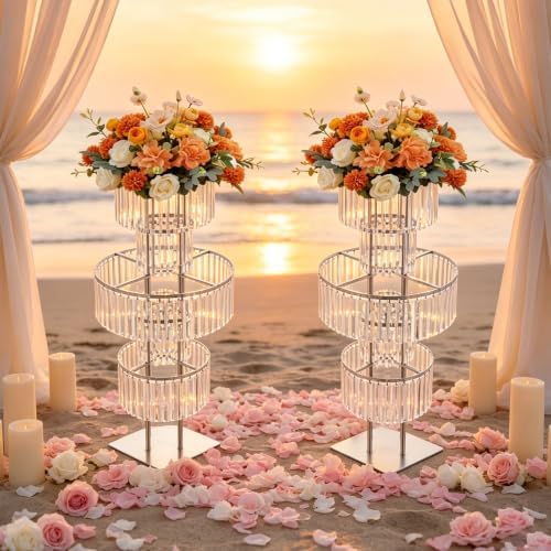 2Pcs Crystal Silver Vases Centerpieces for Tables, Wedding Flower Vases Centerpieces Metal Flower Stands, alternate view 5