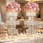 2Pcs Crystal Silver Vases Centerpieces for Tables, Wedding Flower Vases Centerpieces Metal Flower Stands, alternate view 7