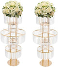 2PCS Crystal Vases for Centerpieces, 5 Tier Gold Flower Stand with Hanging Crystals, 43.3" Wedding Vase Round