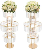 2PCS Crystal Vases for Centerpieces, 5 Tier Gold Flower Stand with Hanging Crystals, 43.3" Wedding Vase Round