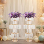 2PCS Crystal Vases for Centerpieces, 5 Tier Gold Flower Stand with Hanging Crystals, 43.3" Wedding Vase Round, alternate view