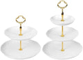 2PCS Cupcake Stand, 3 & 2 Tier Dessert Stands, Round Embossed Dessert Table Display Set White Porcelain Tiered