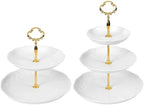 2PCS Cupcake Stand, 3 & 2 Tier Dessert Stands, Round Embossed Dessert Table Display Set White Porcelain Tiered
