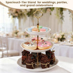 2PCS Cupcake Stand, 3 & 2 Tier Dessert Stands, Round Embossed Dessert Table Display Set White Porcelain Tiered, alternate