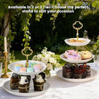 2PCS Cupcake Stand, 3 & 2 Tier Dessert Stands, Round Embossed Dessert Table Display Set White Porcelain Tiered, alternate
