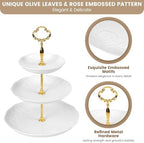 2PCS Cupcake Stand, 3 & 2 Tier Dessert Stands, Round Embossed Dessert Table Display Set White Porcelain Tiered, alternate