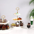 2PCS Cupcake Stand, 3 & 2 Tier Dessert Stands, Round Embossed Dessert Table Display Set White Porcelain Tiered, alternate