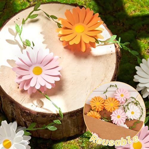 2PCS Daisy Flower Garlands, Daisy Banner Garland Orange Pink Flowers, alternate view 5
