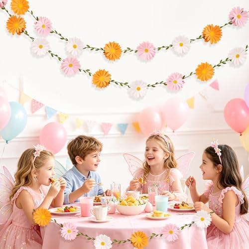 2PCS Daisy Flower Garlands, Daisy Banner Garland Orange Pink Flowers, alternate view 6