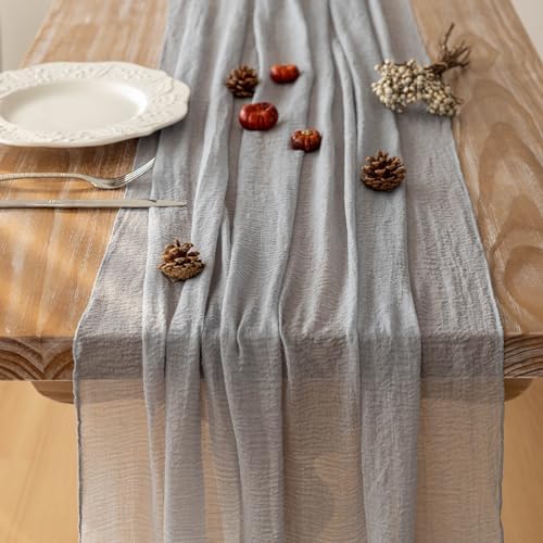 2Pcs Dusty Blue Cheesecloth Table Runner 120 Inches for Party Home Decor, alternate view 4