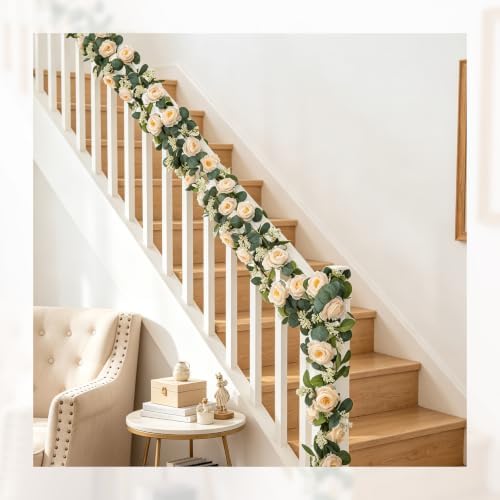 2PCS Eucalyptus Garland, 6.6Ft Artificial Greenery Garlands Flower Decor, Green Spring Garland Wreath Vines, alternate view 2