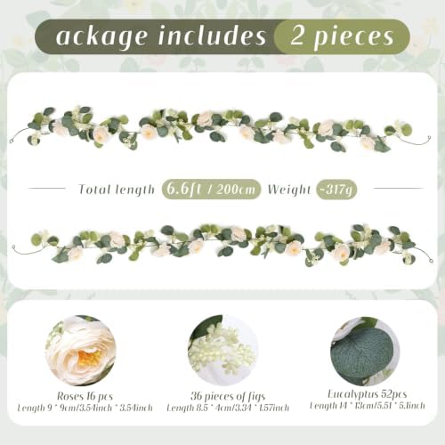 2PCS Eucalyptus Garland, 6.6Ft Artificial Greenery Garlands Flower Decor, Green Spring Garland Wreath Vines, alternate view 6