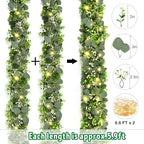 2Pcs Eucalyptus Garland with Lights, Greenery Garland, Green Garland with Flowers, 5.9FT Artificial Faux, alternate view 6