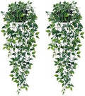 2Pcs Fake Hanging Plants with Pot Eucalyptus Leaves Fake Vines