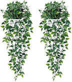 2Pcs Fake Hanging Plants with Pot Eucalyptus Leaves Fake Vines