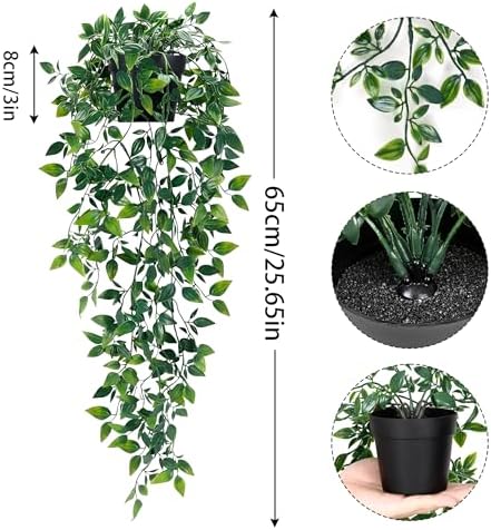 2Pcs Fake Hanging Plants with Pot Eucalyptus Leaves Fake Vines, alternate view 3
